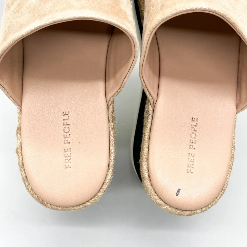 Free People Santorini Espadrille Rose Gold Metallic Suede Platform Sandals 7.5